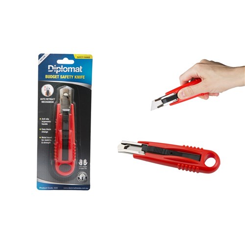 Spring Loaded Safety Knife Red 12/carton