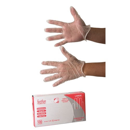 Feathertouch Clear Vinyl Glove Powder Free Large 1000/CTN