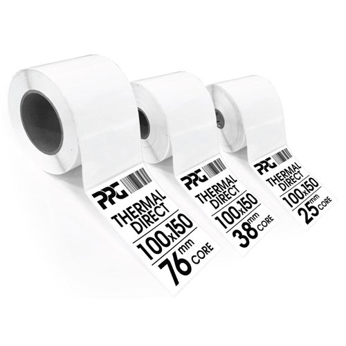 Thermal Direct Labels 100mm x 150mm Perforated 25mm Core Permanent White 350/roll