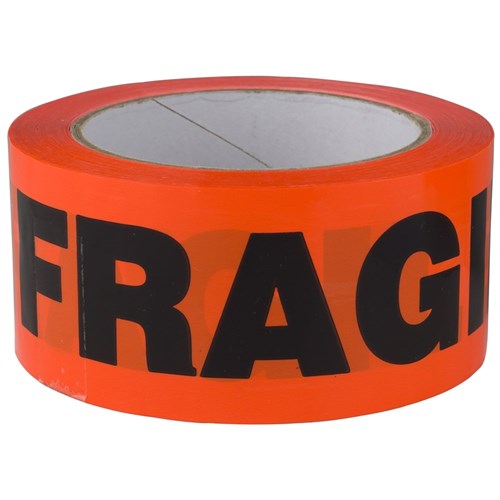 Tape Printed Fragile 48mm x  66m Black/Fluro Orange 36/carton