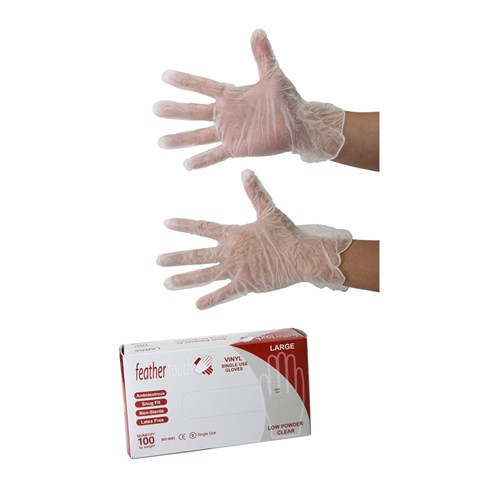 Feathertouch Clear Vinyl Glove Low Powder Small 1000/CTN